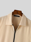Mens Solid Zip Front Lapel Collar T-Shirt SKUK51994