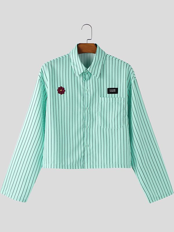 Men's Floral Patchwork Striped Long Sleeve Shirt SKUL45040