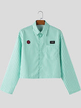 Men's Floral Patchwork Striped Long Sleeve Shirt SKUL45040