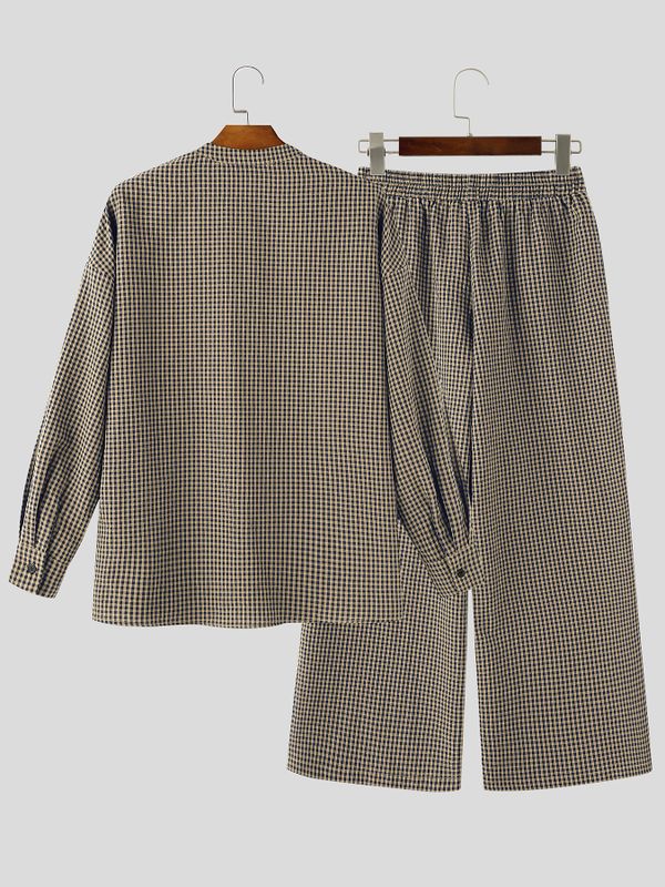 Men's Commute Micro-Houndstooth Deep-V Collarless Two Pieces Outfit SKUL79521
