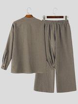 Men's Commute Micro-Houndstooth Deep-V Collarless Two Pieces Outfit SKUL79521