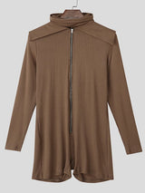 Men's Knitted Textured Lapel Zipper Long Sleeve Bodysuit SKUL45147