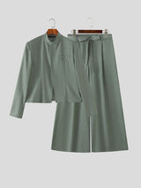 Men's Avant-Garde Zen Cropped Mandarin Collar Two Pieces Outfit SKUL77982