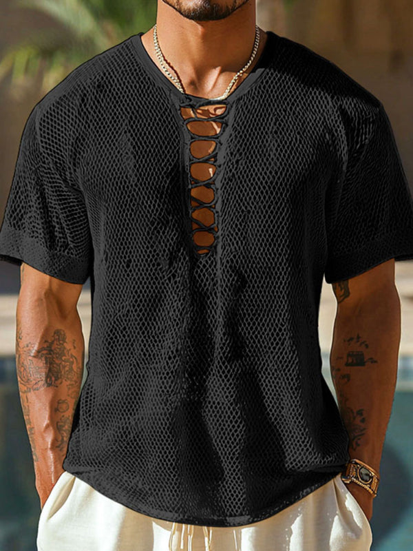 Mens Solid Color Sheer Mesh Short Sleeve T-Shirt SKUL09567