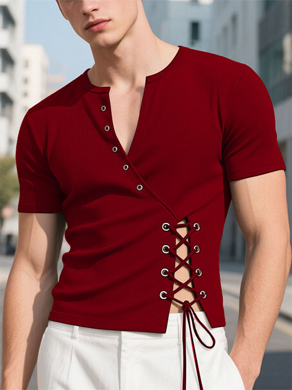 Mens Side-Tie Knit Short Sleeve T-Shirt SKUL16679