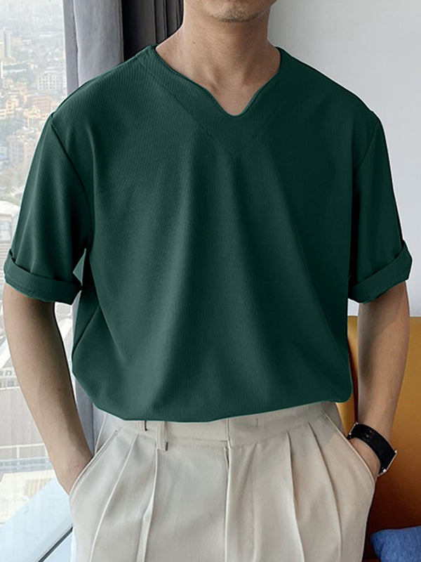 Mens Solid V-Neck Short Sleeve Casual T-Shirt SKUK05190