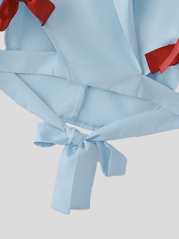 Men's Contrast Red Ribbon Bow Details Cropped Cutout Blazer SKUL58769