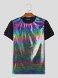 Mens Glitter Ombre Fleece Patchwork T-Shirt SKUK48483