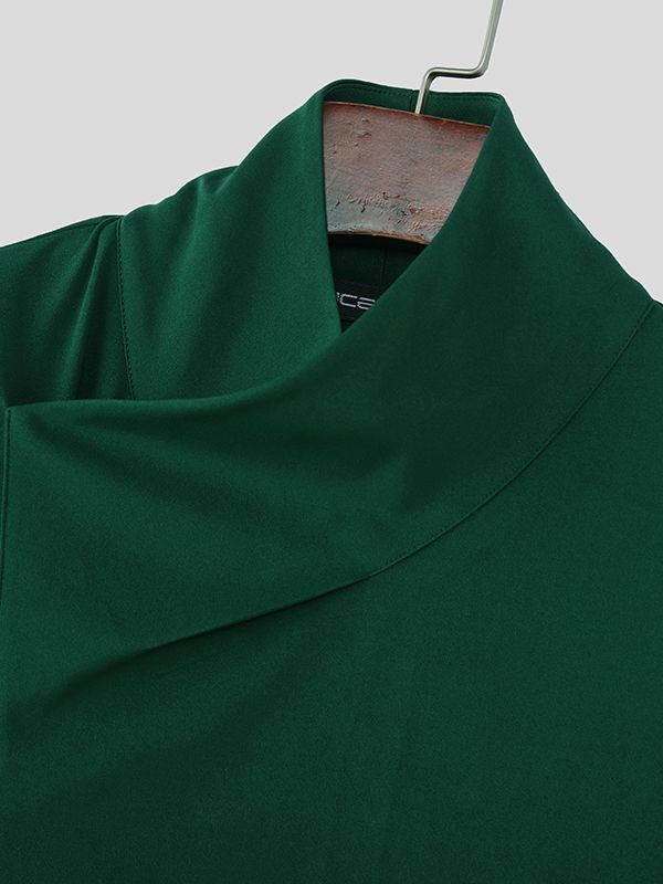 Men's Solid Color Asymmetric Placket Collar Long Sleeve Shirt SKUL50052