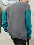 Mens Contrast Patchwork Knit Pullover Sweater SKUK41783