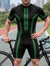 Men's Techwear Cycling Contrast Geometric Stripe Front Zipper Bodysuit SKUL63136