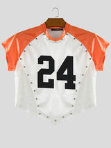 Men's Number Print Lace Patchwork Cropped Short Sleeve T-Shirt SKUL22793