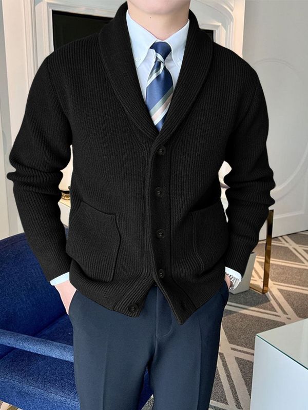 Men's Solid Knit Long Sleeve Sweater Cardigan SKUL35098