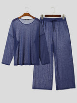 Men's Resort Loungewear Sheer Fine-Knit Oversized Two Pieces Outfit SKUL73699