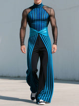 Men's Striped Colorblock Sheer Mesh Two Pieces Outfit SKUL25988