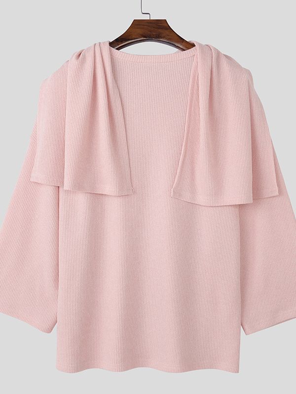 Men's Solid Color Textured Drape Neck Long Sleeve Sweater SKUL45163