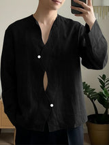 Men's Deconstructed Wavy Placket Long Sleeve Shirt SKUL51835