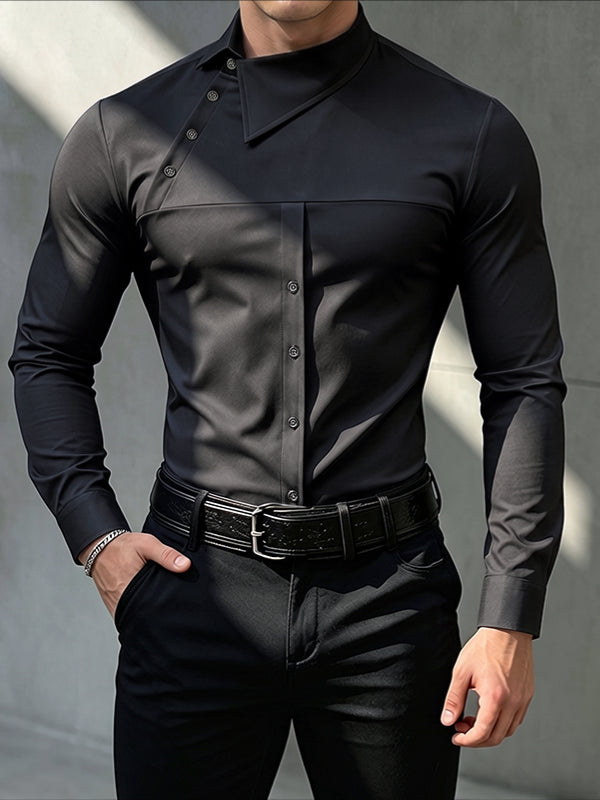 Men's Early Autumn Urban Casual Diagonal Placket Long Sleeve Lapel Collar Shirt SKUL81148