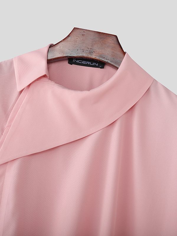 Men's Deconstructed Asymmetric Collar Short Sleeve Shirt SKUL53029