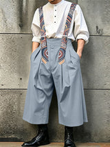 Men's Vintage British Suspenders High Waist Pleated Wide-Leg Palazzo Overall SKUL63021