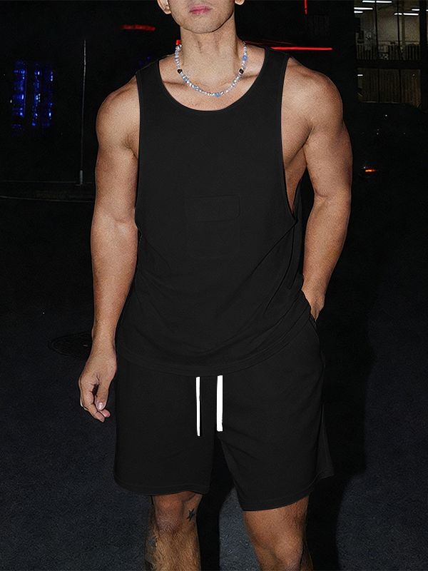 Men's Solid Color Faux Plush Two Pieces Outfit SKUL55365