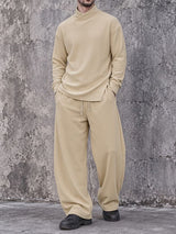 Men's Zen Minimalist Art Exhibition Asymmetric Wrap Neck Ribbed Two Pieces Outfit SKUL85948