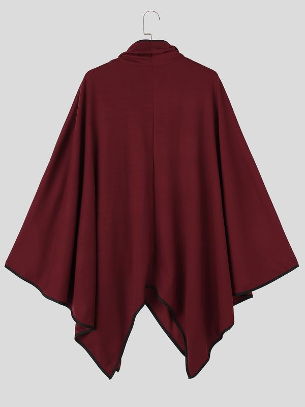 Men's Retro Techwear Stage Performance Wrap High Neck Pointed Draped Hemline Heavyweight Cloak SKUL82407