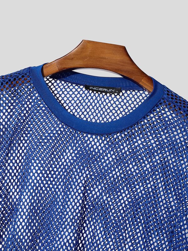 Men's Sheer Mesh Loose Fit Long Sleeve T-shirt SKUL55425