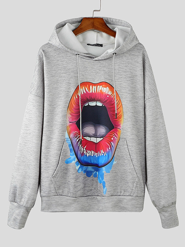 Mens Lips Print Long-Sleeve Hoodie SKUK84531