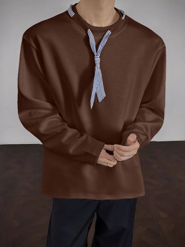 Men's Striped Tie Patchwork Long Sleeve T-Shirt SKUL37286