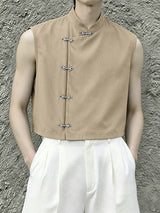 Men's New Chinese Style Side Frog Button Stand Collar Cropped Shirt SKUL60982