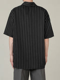 Mens Striped Lapel Casual Short Sleeve Shirt SKUK08641
