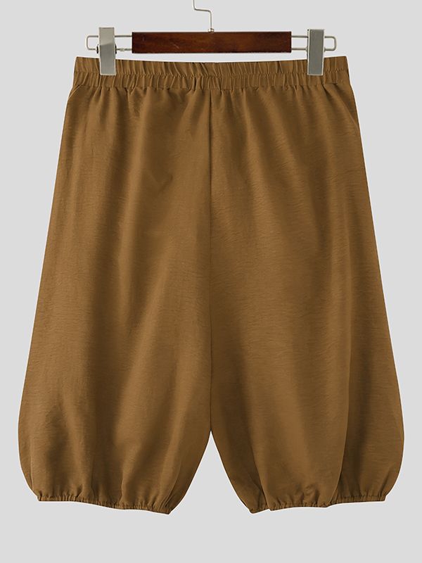 Men's Avant-Garde Dark Wear Deconstructed Asymmetric Tied Wrap Drop-Crotch Short SKUL54748