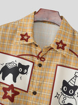 Men's Cartoon Print Plaid Short Sleeve Shirt SKUL45988