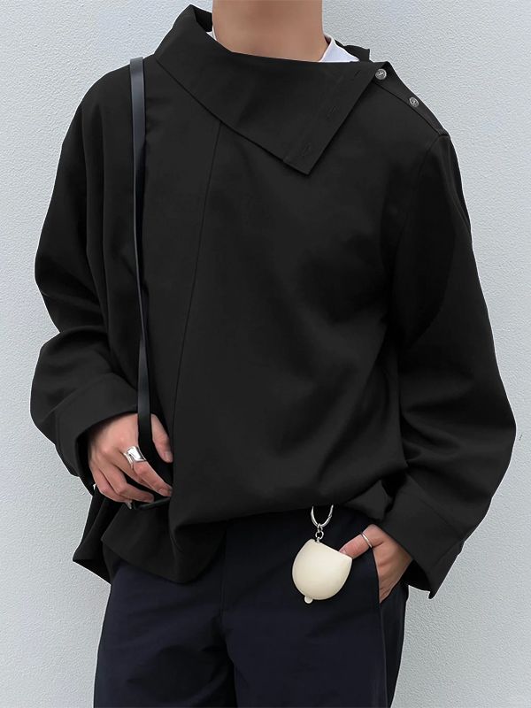 Men's Deconstructed Asymmetrical Collar Long Sleeve Shirt SKUL36676