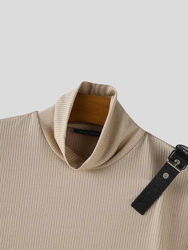 Men's Belt Patchwork Textured Long Sleeve T-Shirt SKUL26061