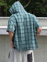 Mens Plaid Hooded Short Sleeve Shirt SKUL21113