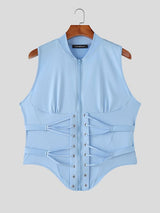 Men's Avant-Garde Deconstructed Corset-Lacing Zippered Utility Tank SKUL69065