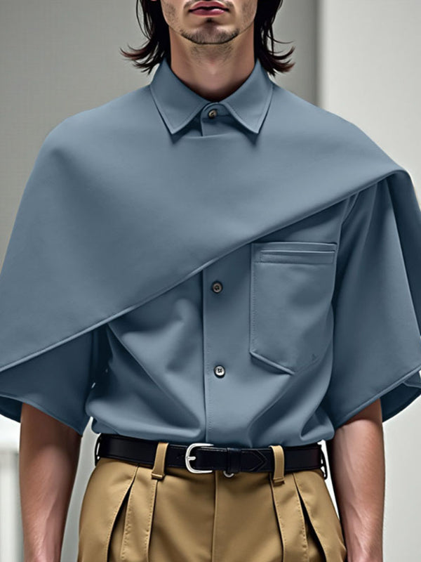 Mens Plain Tie-Neck Short-Sleeve Shirt SKUL27358