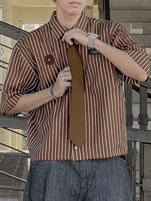 Men's Striped Floral Casual Short Sleeve Shirt SKUL29603