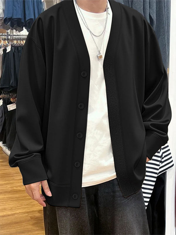 Men's Solid Color Button Long Sleeve Cardigan SKUL24197