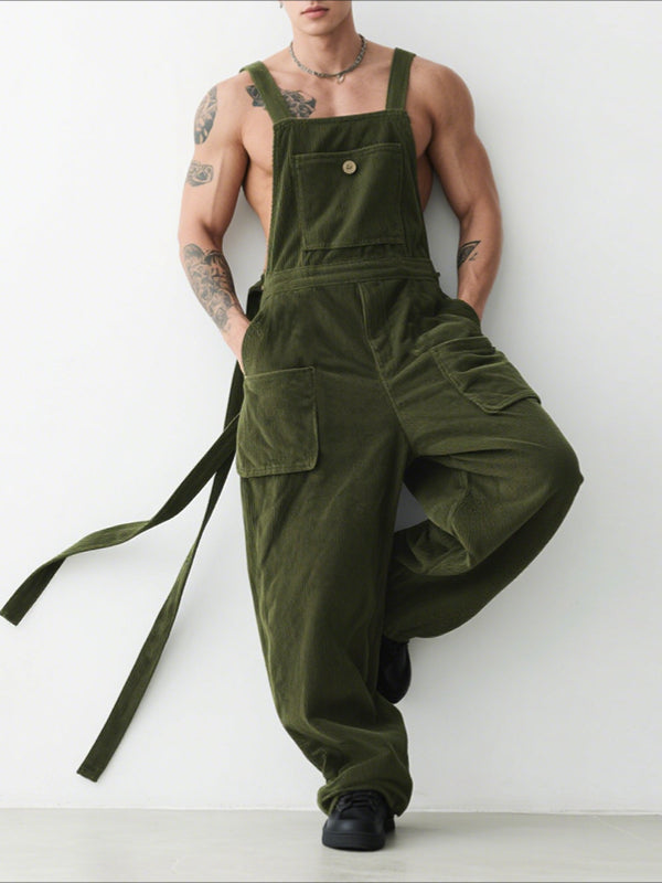 Men's Corduroy Ribbon Casual Jumpsuit SKUL30296