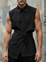 Men's Deconstructed Drawstring Cinched Waist Sleeveless Shirt SKUL60028