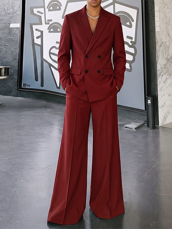 Men's Quiet Luxury Runway Double Breasted Floor Length Flared Leg Two Pieces Outfit SKUL80537