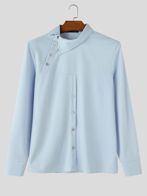 Men's Early Autumn Urban Casual Diagonal Placket Long Sleeve Lapel Collar Shirt SKUL81148