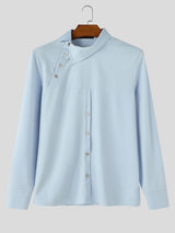 Men's Early Autumn Urban Casual Diagonal Placket Long Sleeve Lapel Collar Shirt SKUL81148