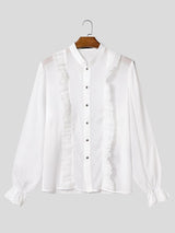 Men's Victorian Romance Sheer Chiffon Ruffled Mandarin Collar Shirt SKUL79733