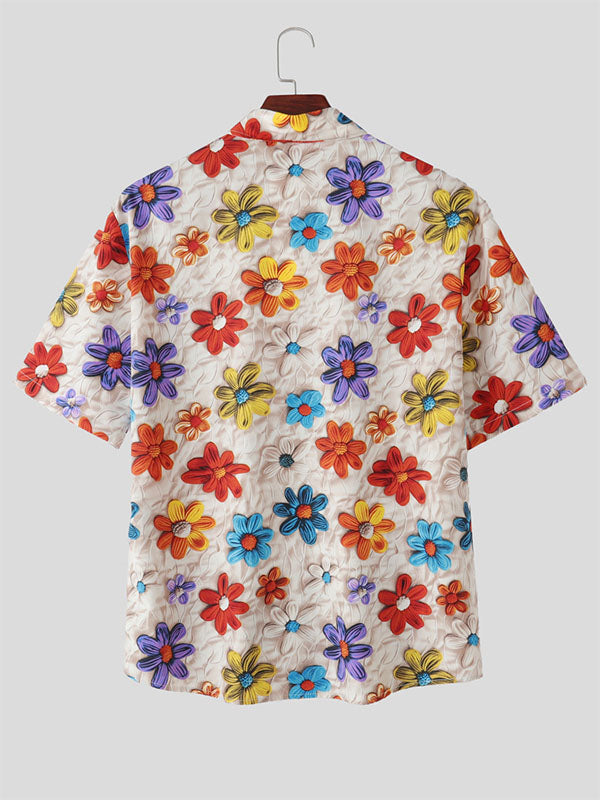 Men's Floral Embroidered Short Sleeve Shirt SKUL28098
