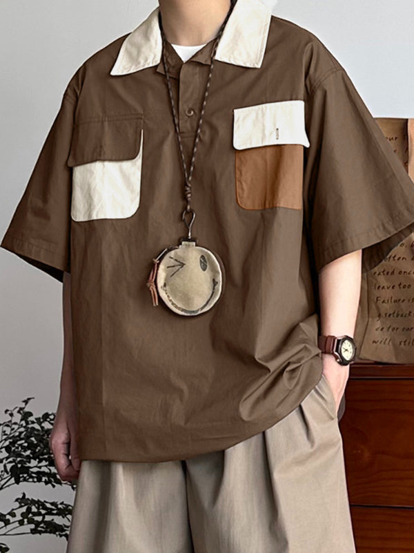 Men's Colorblock Double Pocket Short Sleeve Shirt SKUL27202