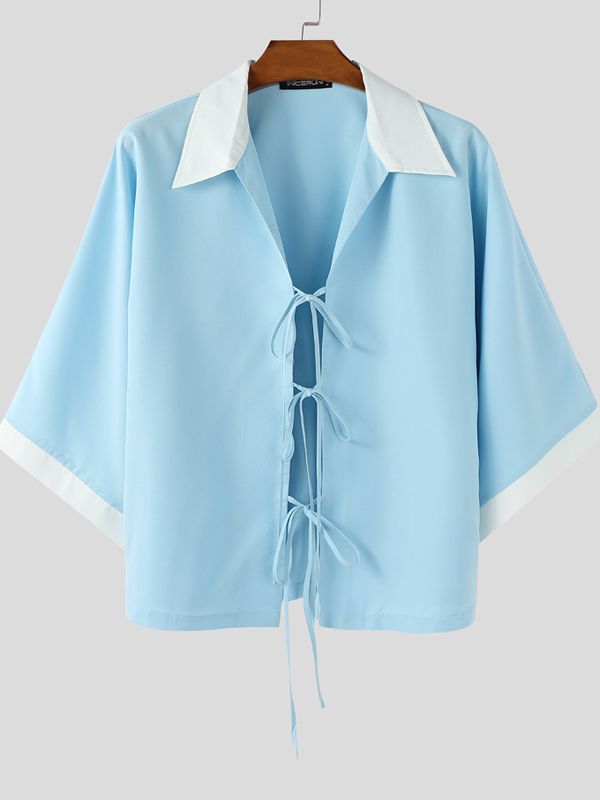 Men's Color Block Drawstring Half Sleeve Cardigan SKUL39360